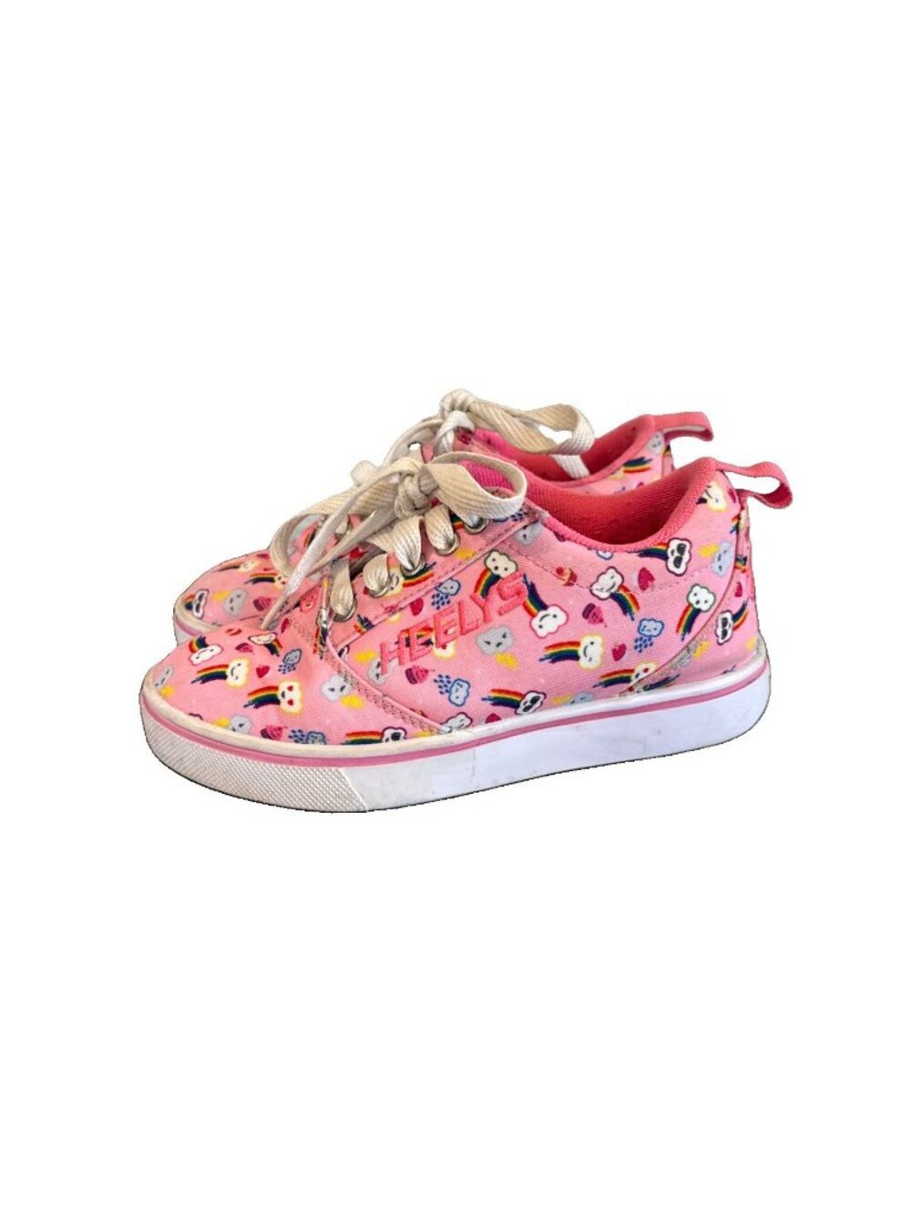 Heelys Girls Pink Rainbow Cloud Heart Cartoon Sneaker Roller Shoes Size Youth 1